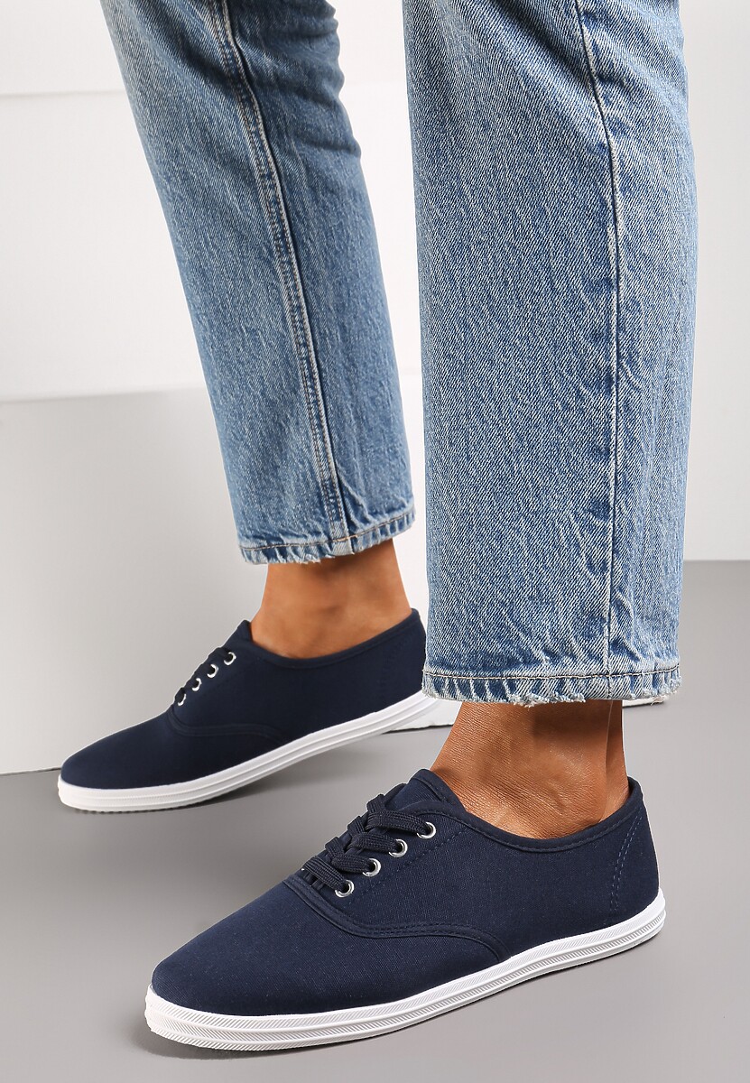 Niebieskie Klasyczne Sznurowane Tenisówki na Płaskiej Podeszwie Efona