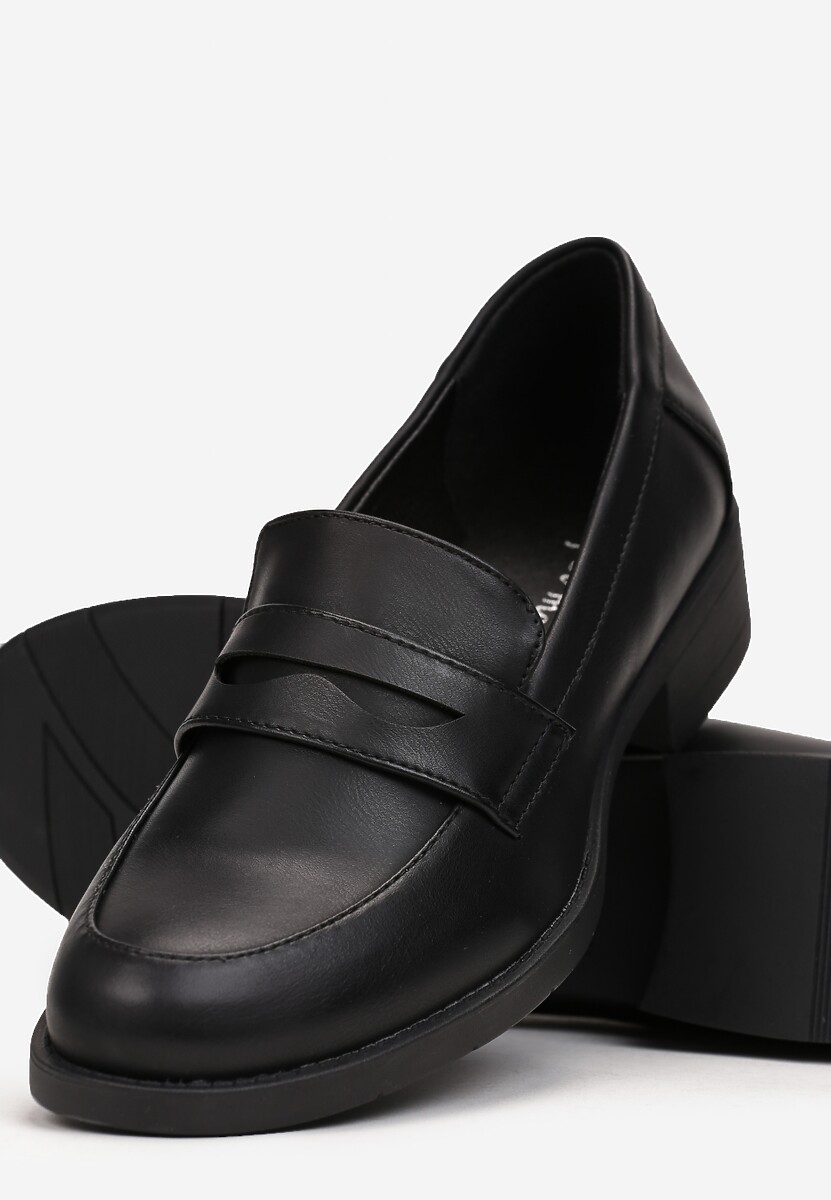 Czarne Matowe Mokasyny na Płaskim Obcasie z Przeszyciami Tohna
