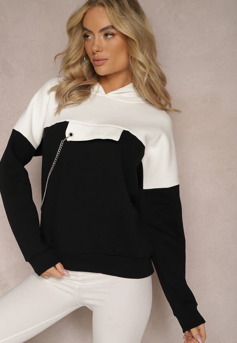 Czarna Bawełniana Bluza z Kapturem i Łańcuszkiem Ambriella