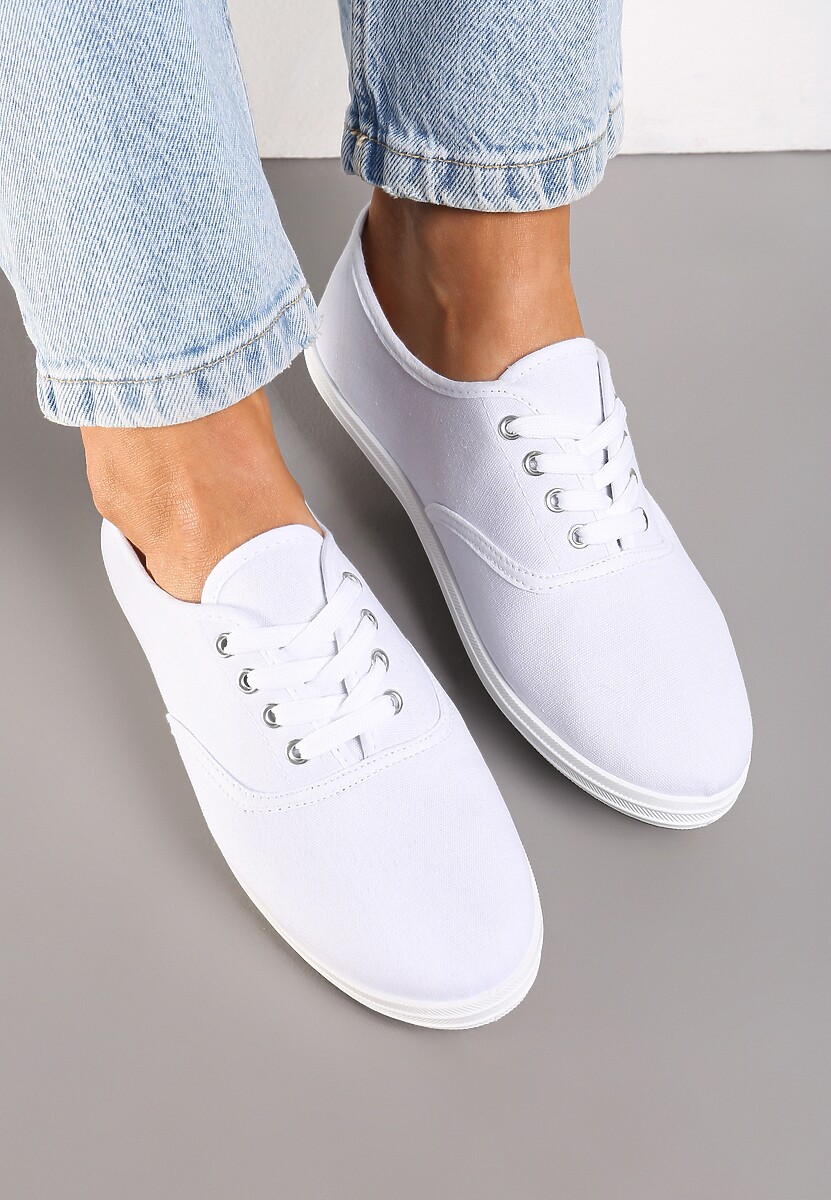 Białe Klasyczne Sznurowane Tenisówki na Płaskiej Podeszwie Efona