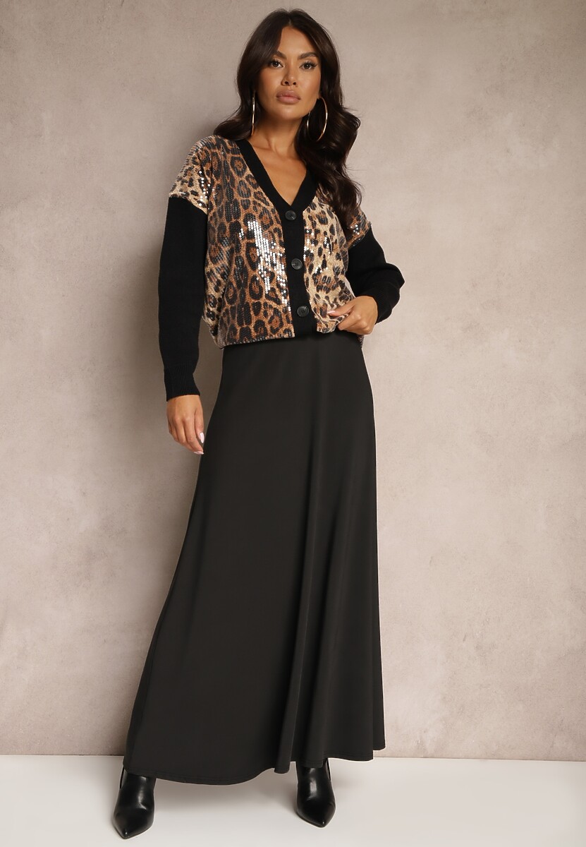 Czarna Rozkloszowana Spódnica High Waist z Marszczeniem w Pasie Nolisea