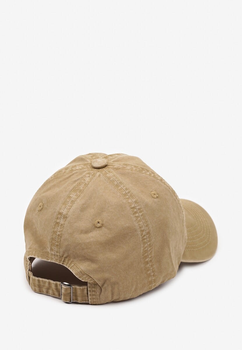 Brązowa Czapka z Daszkiem w Bawełny Zdobiona Napisem w Stylu Haftu Reioni