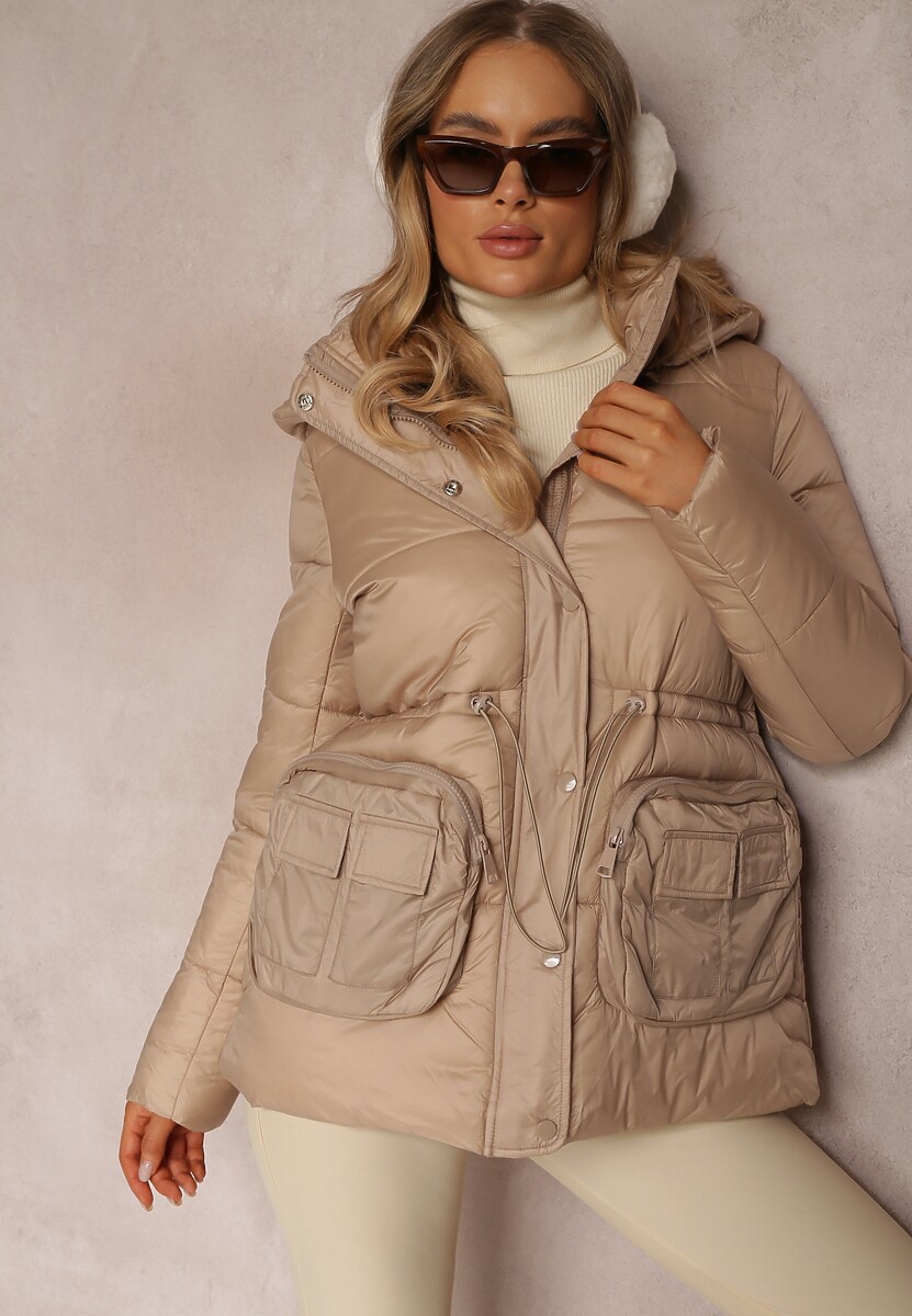 Beżowa Kurtka Pikowana Ściągana w Talii Althomene