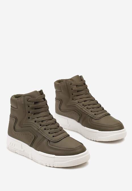 Zielone Sneakersy Sznurowane za Kostkę na Płaskiej Podeszwie Gitaria