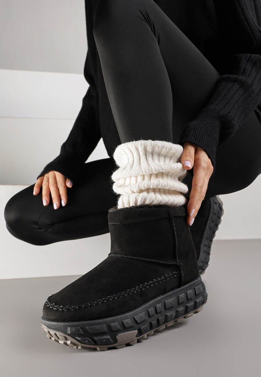 Ciemnobeżowe Śniegowce na Platformie Ozdobionej Tłoczeniem Apinelle