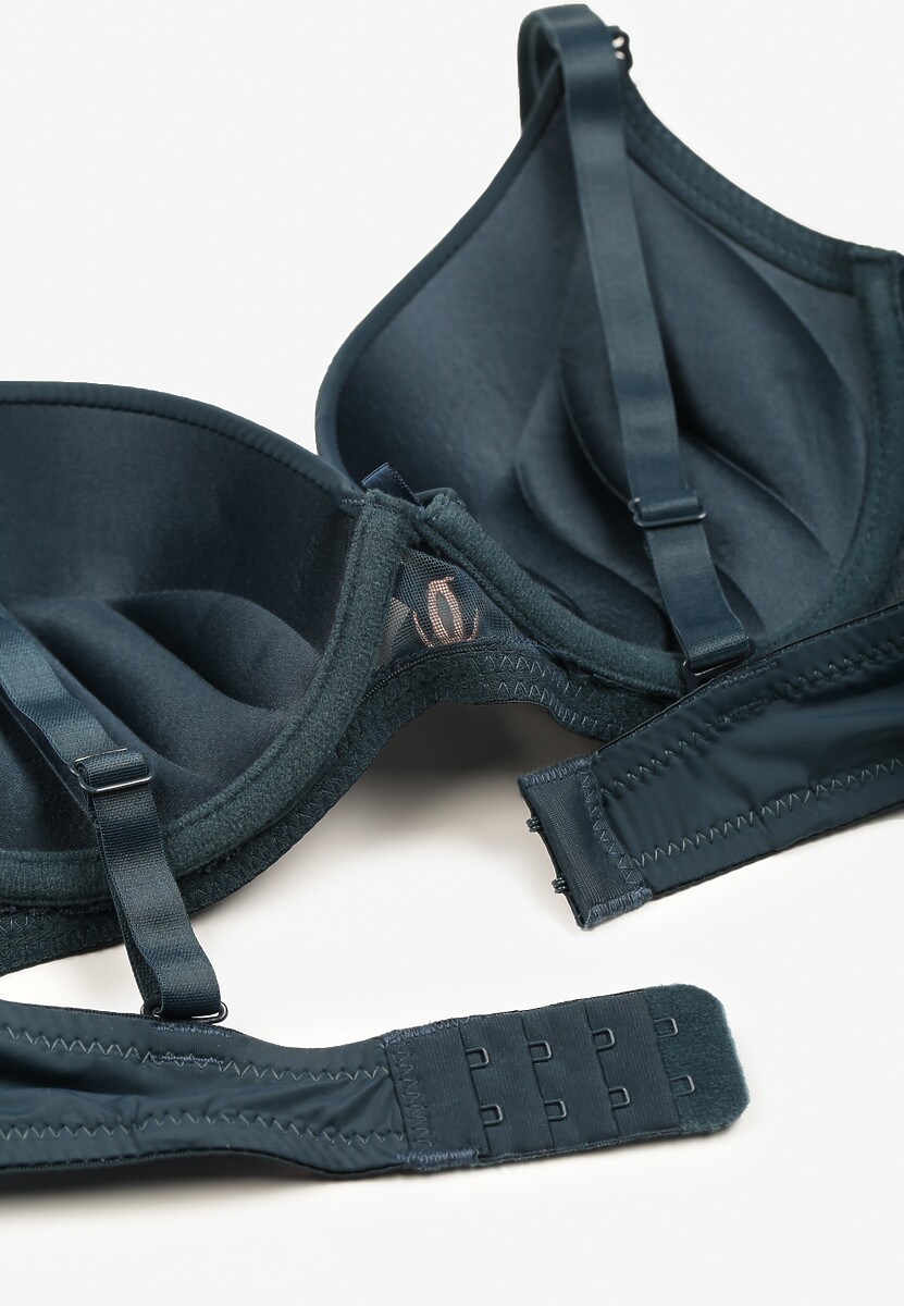 Ciemnozielony Biustonosz z Efektem Push Up i Ozdobną Koronką Emithria