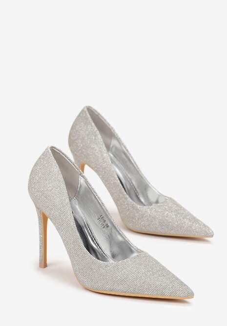 Srebrne Brokatowe Szpilki ze Szpiczastym Noskiem Dazzla