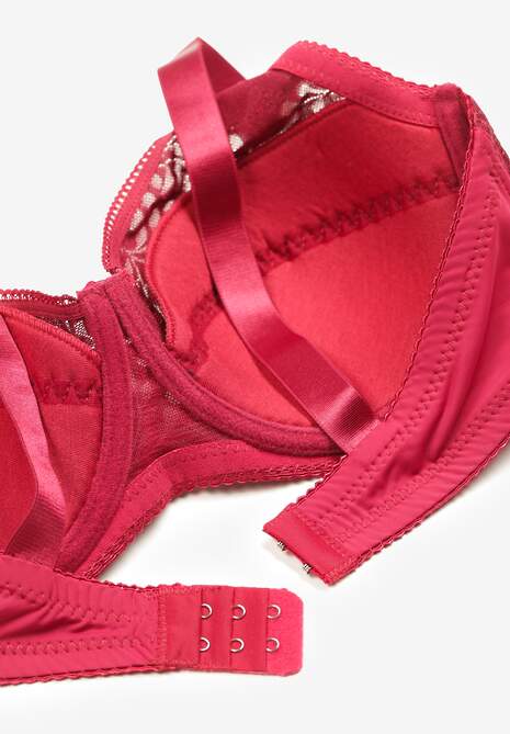 Bordowy Biustonosz Koronkowy z Usztywnieniem i Regulowanymi Ramiączkami Lurefia