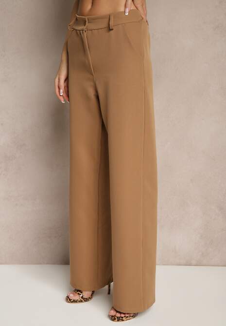 Brązowe Spodnie Garniturowe High Waist Viviorea