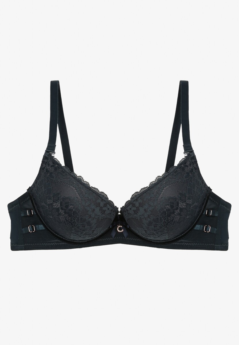 Ciemnozielony Biustonosz z Regulowanymi Ramiączkami Zapinany na Haftki Ozdobiony Koronką Zloella