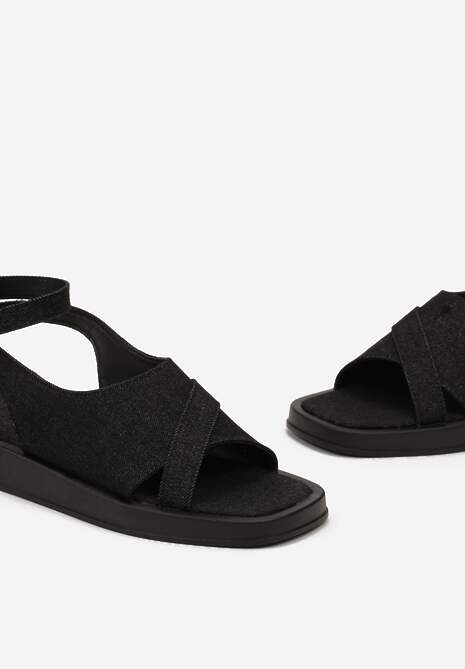 Czarne Sandały Na Płaskiej Podeszwie z Szerokim Zapinanym Paskiem Imarra