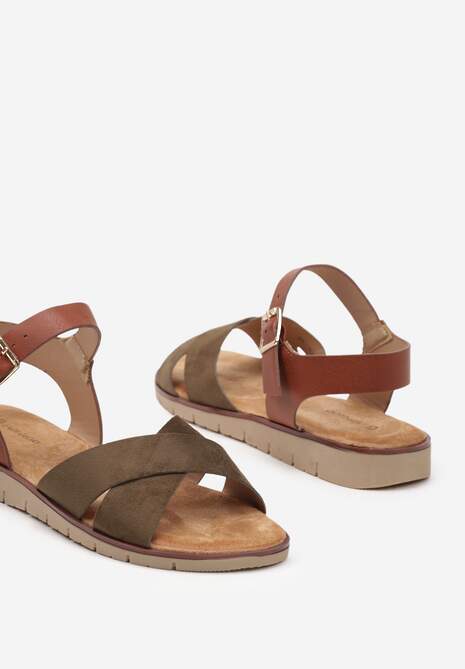 Ciemnozielone Klasyczne Sandały na Płaskiej Podeszwie ze Sprzączką Kladia