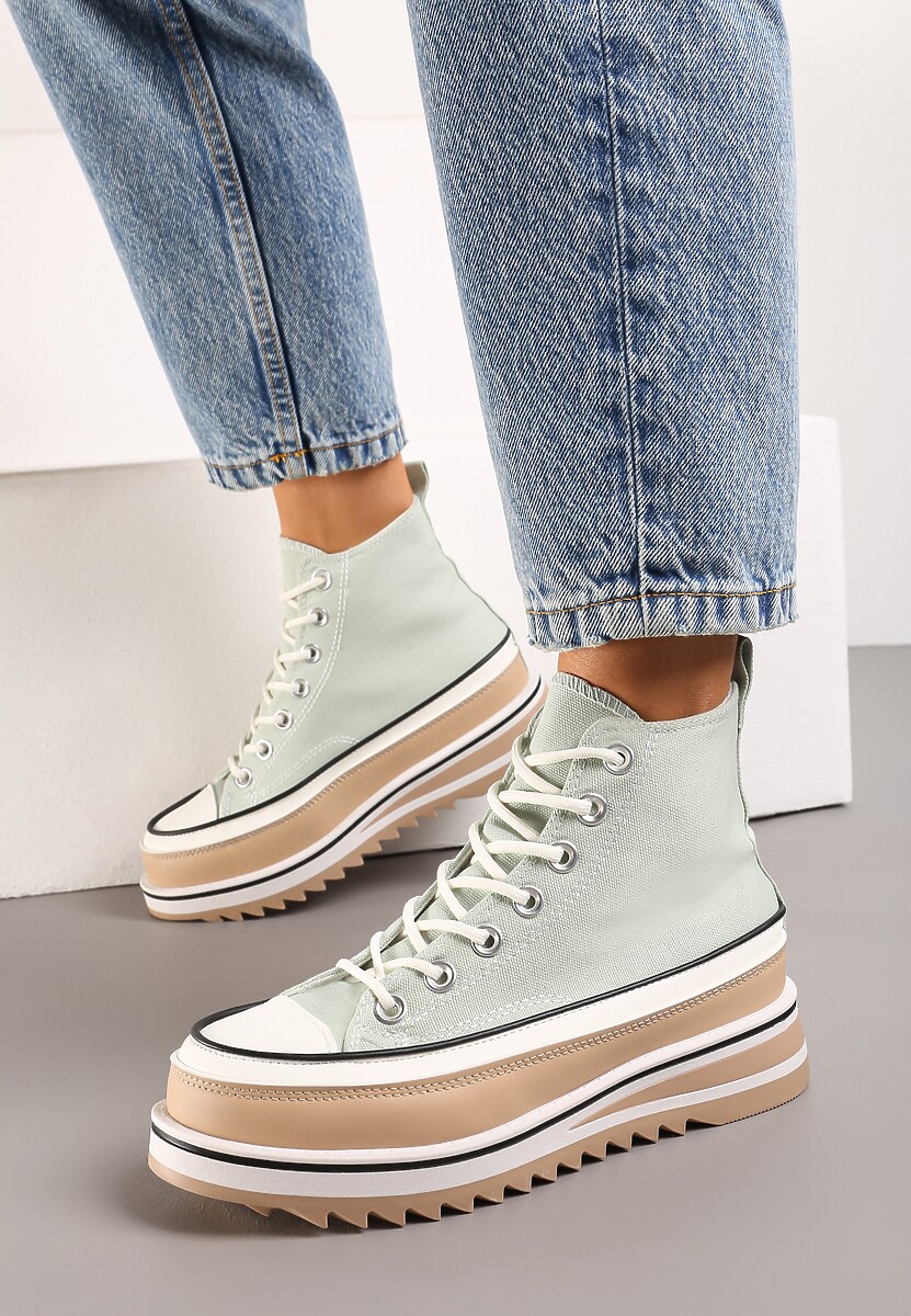 Jasnozielone Trampki na Wysokiej Platformie z Cholewką za Kostkę Anlitela