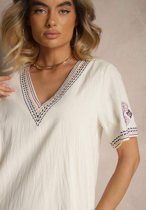 Fioletowa Pudełkowa Sukienka z Bawełny w Hafty w Stylu Boho Felkio