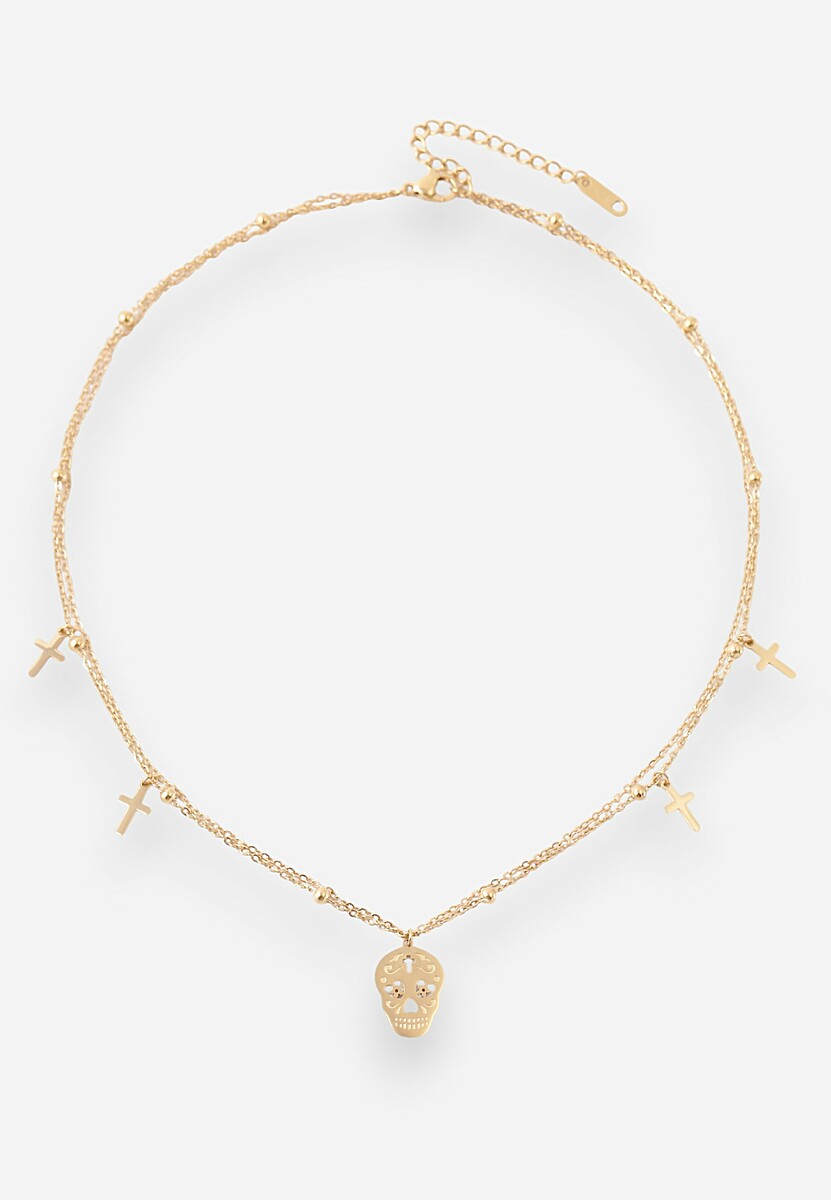 Złoty Naszyjnik z Podwójnym Łańcuszkiem z Zawieszkami Krzyżykami Tiamabel