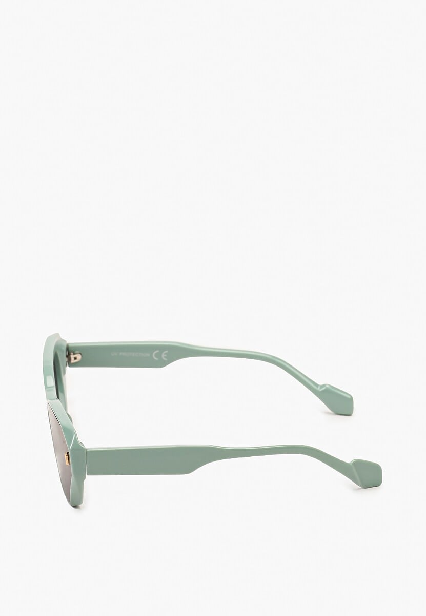 Miętowe Przeciwsłoneczne Okulary w Prostokątnych Oprawkach Opinola
