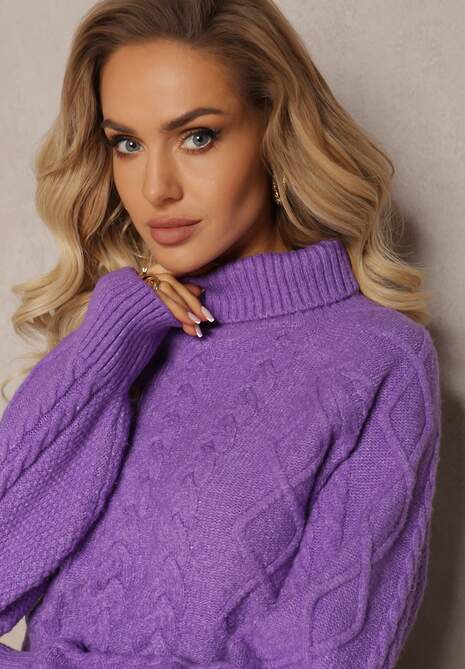 Ciemnofioletowy Oversizowy Golf w Ozdobny Splot Jupiterra