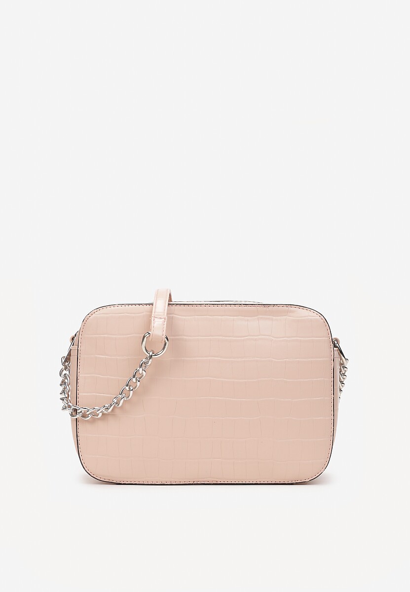 Różowa Dwukomorowa Torebka na Ramię z Tłoczeniem z Imitacji Skóry Dariella
