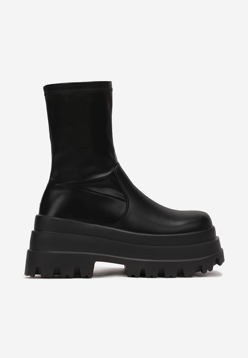 Czarne Botki Workery na Platformie z Dopasowaną Cholewką Esallina