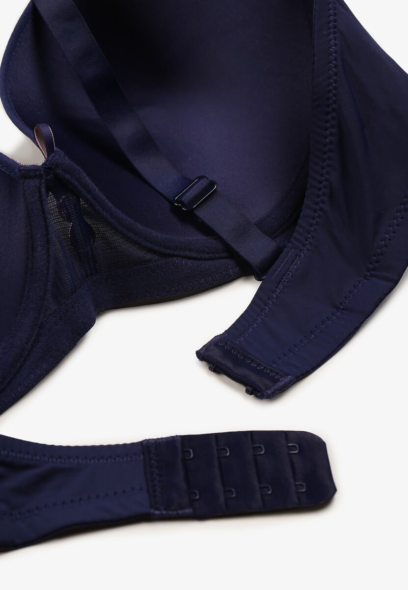 Granatowy Biustonosz Ozdobiony Koronką Full Cup Pasecia