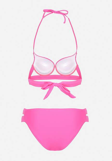 Fuksjowe Bikini Majtki Figi z Wycięciami i Biustonosz z Ozdobnymi Paskami Kinalana