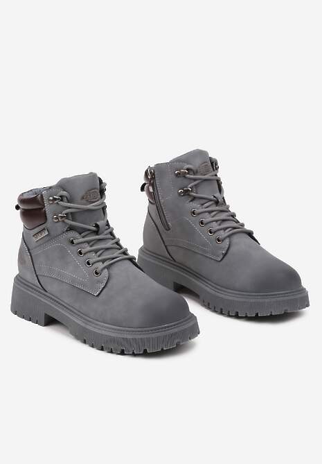 Niebieskie Sznurowane Płaskie Botki Trekkingowe Sinane