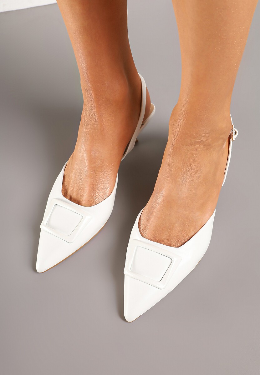 Białe Eleganckie Sandały na Kaczuszce z Ozdobną Aplikacją Lavloti