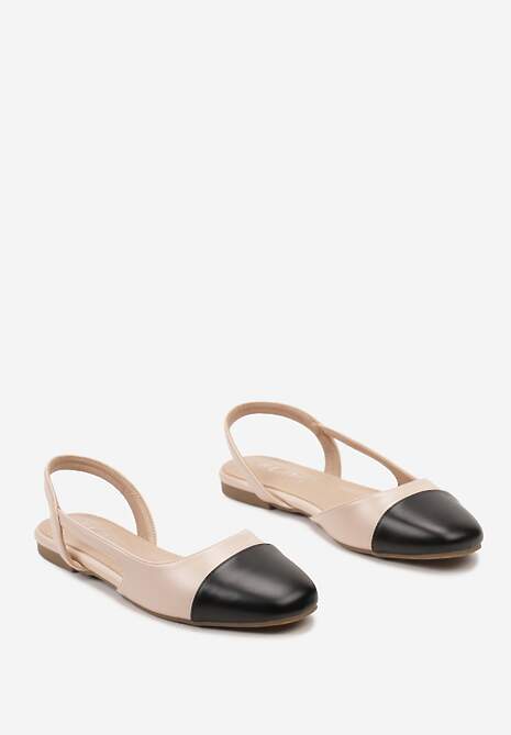 Beżowe Sandały na Płaskiej Podeszwie z Zakrytym Przodem bez Pięty Ozdobione Kontrastującym Noskiem Brianelle