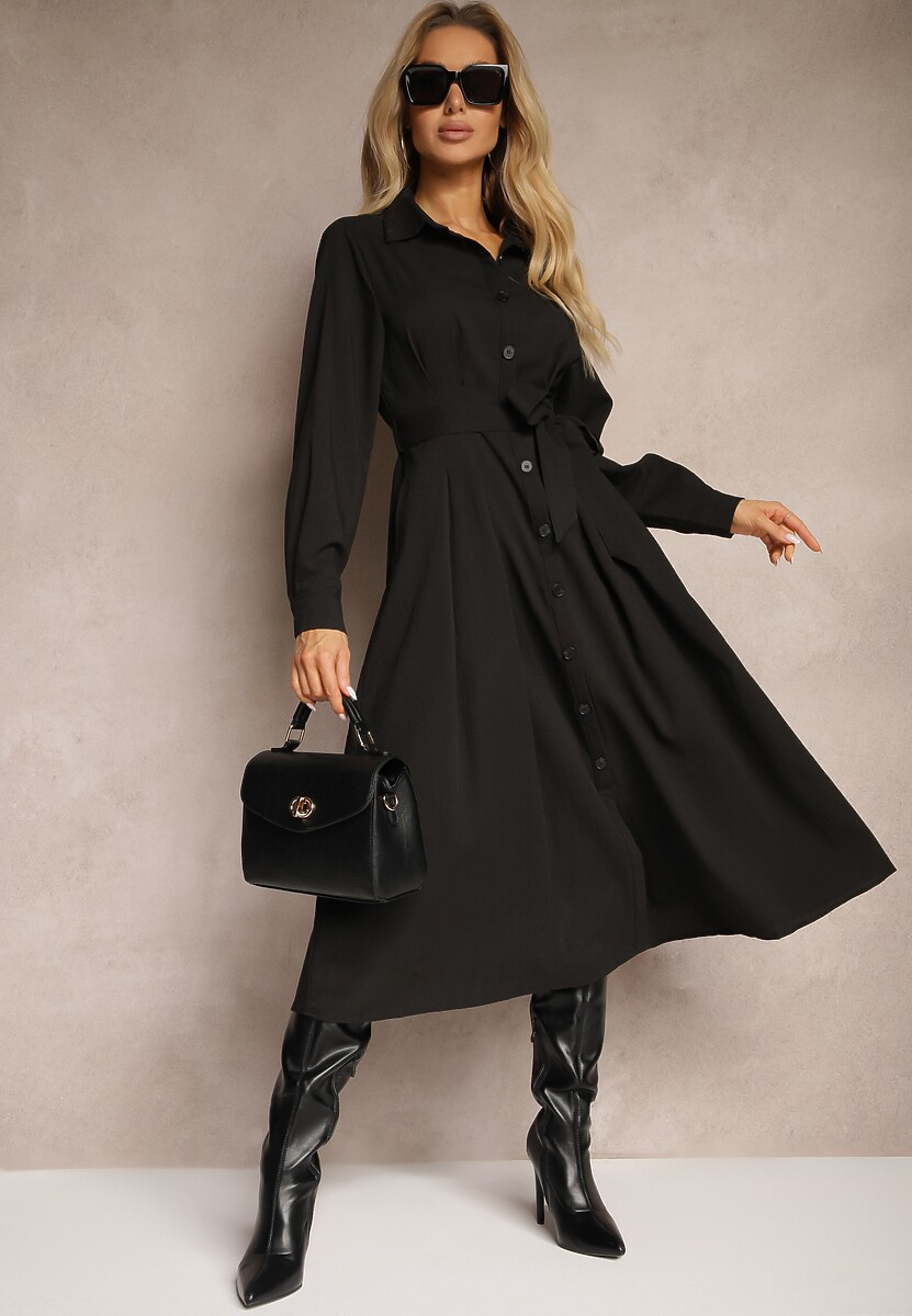 Zielona Koszulowa Sukienka Taliowana z Rozkloszowanym Dołem Nereira