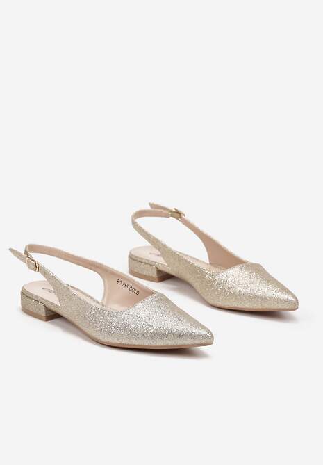 Złote Sandały na Płaskiej Podeszwie Ozdobione Brokatem i Paskiem Delarwenna