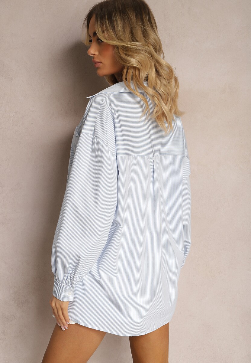 Niebieska Koszula z Długim Rękawem Zapinana na Guziki z Kieszonką Vloenni