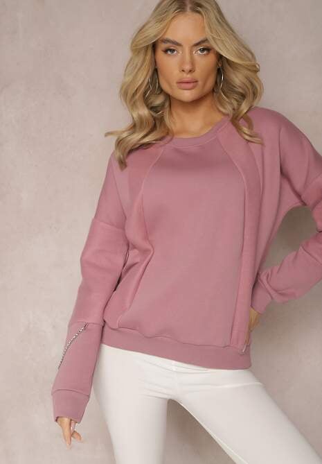 Ciemnoróżowa Bawełniana Bluza z Łańcuszkiem Eleutia
