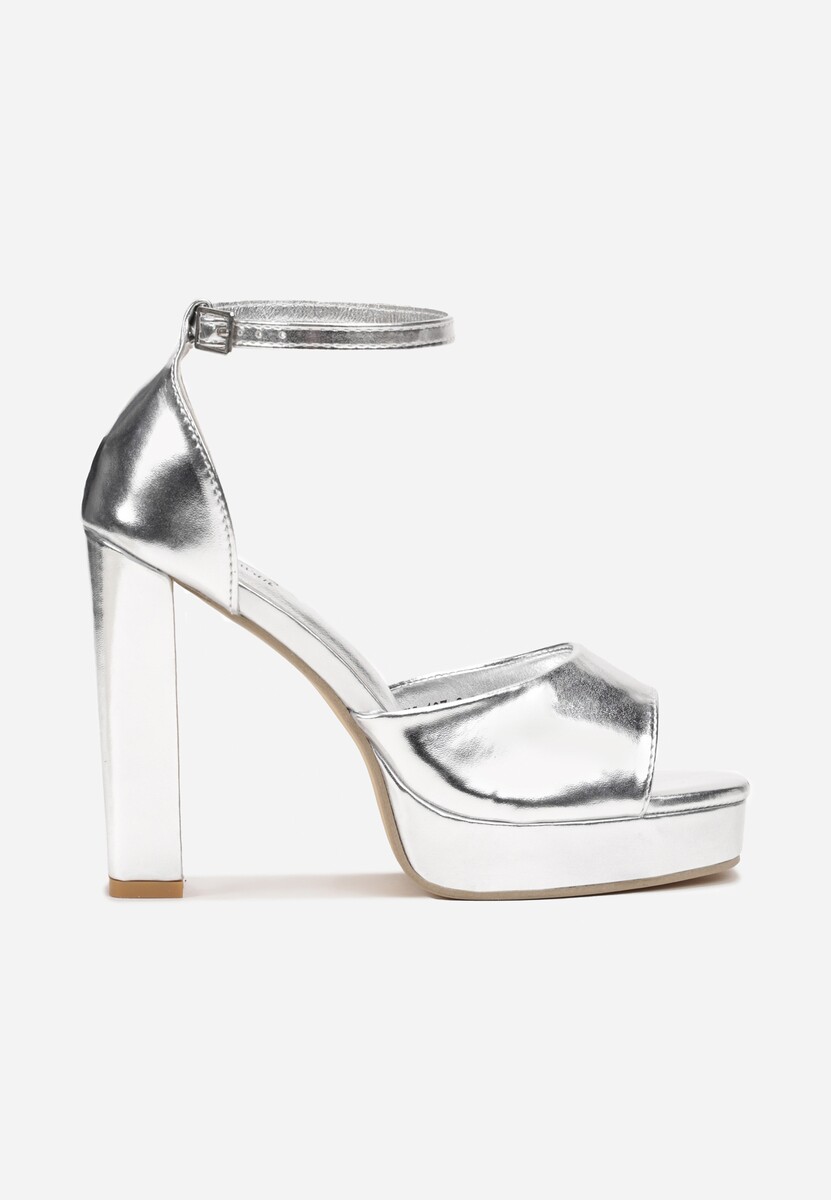 Srebrne Sandały z Otwartym Noskiem na Platformie i Słupku Anatine