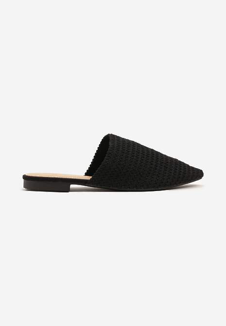 Czarne Klapki Mule Ozdobione Plecionką Lisirea