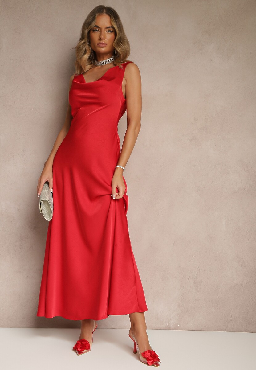 Czerwona Taliowana Sukienka Vices Wiązana przy Karku Zinvea