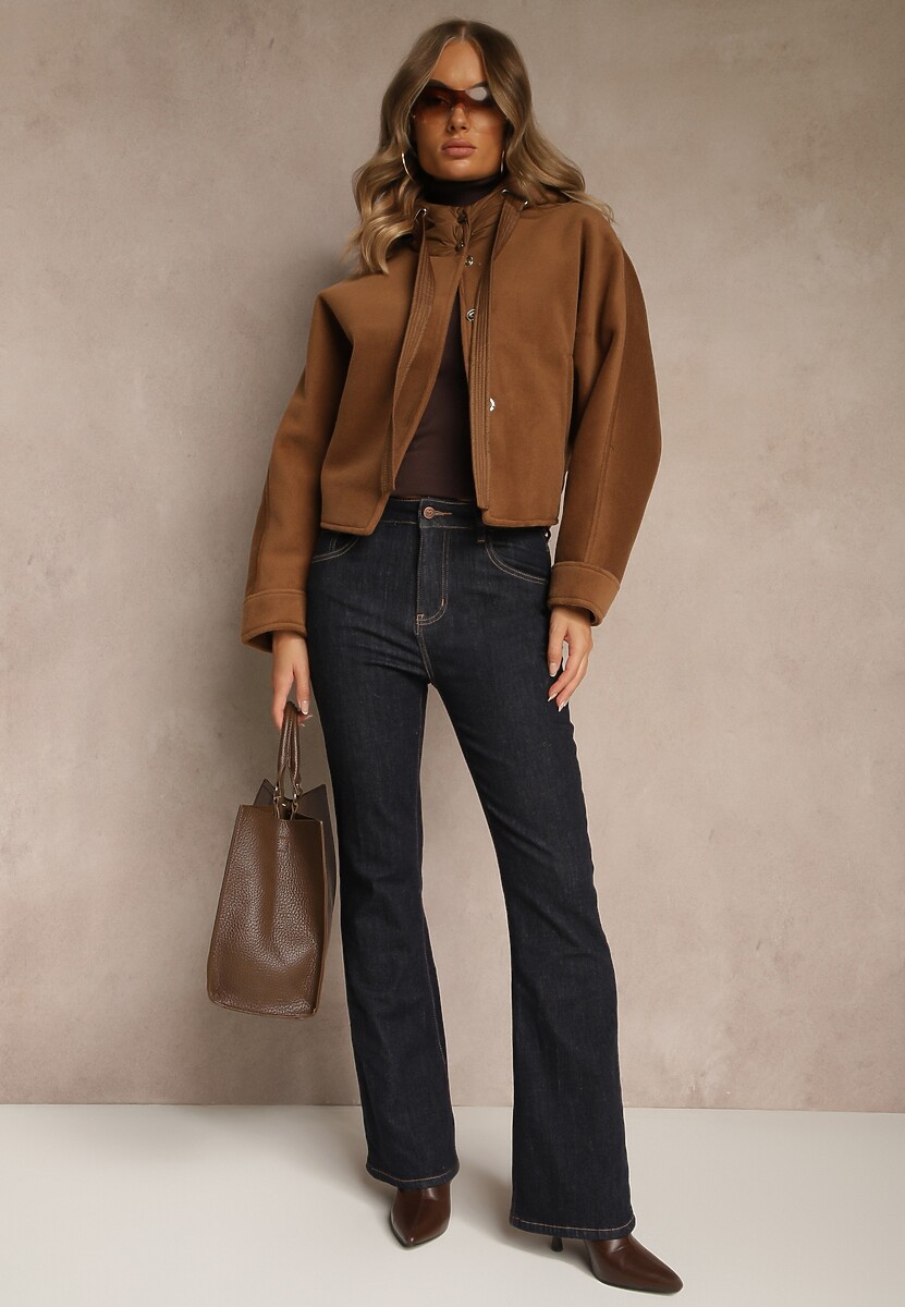 Brązowa Nietoperzowa Kurtka Przejściowa z Kapturem Amiree