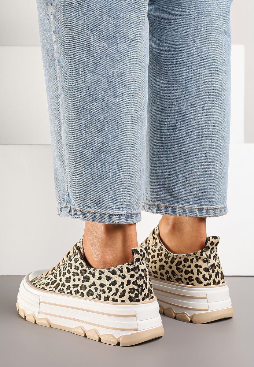 Panterkowe Trampki na Platformie z Paskami i Niską Cholewką Zienelle