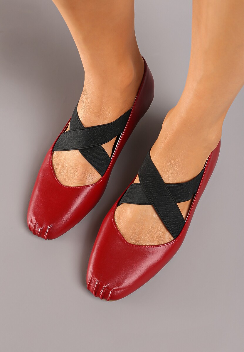 Bordowo-Czerwone Balerinki na Płaskiej Podeszwie z Gumką Elianora