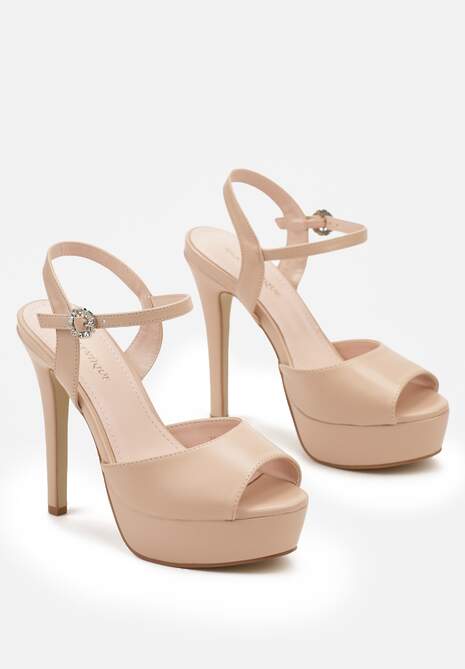 Beżowe Sandały na Platformie i Szpilce z Cyrkoniami Tonagia