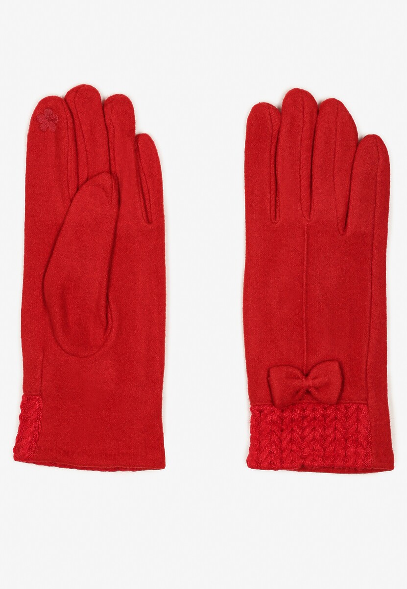 Bordowe Rękawiczki z Bawełną Ozdobione Kokardką Visemi