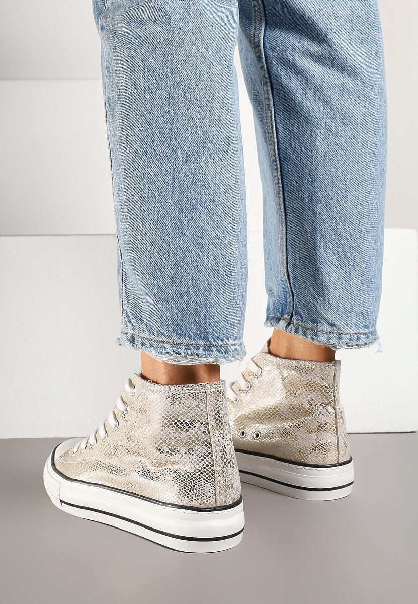 Złote Trampki z Wysoką Tłoczoną Cholewką Willevia