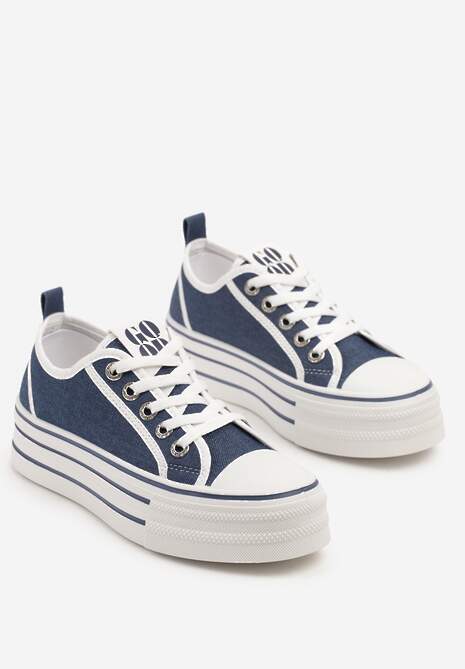 Granatowe Trampki na Platformie Ozdobione Cyrkoniami Arenoria