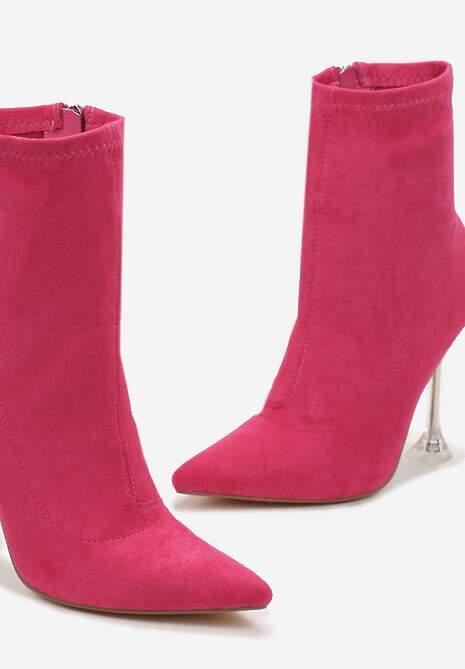 Fuksjowe Botki na Transparentnym Klepsydrowym Obcasie Polyxeni