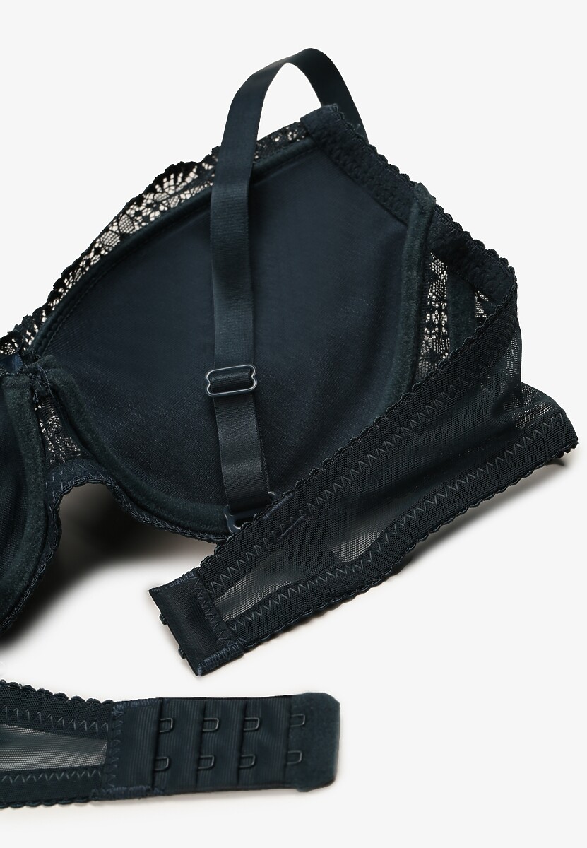 Ciemnozielony Biustonosz Push Up Ozdobiony Koronką i Cyrkoniami Verikellia