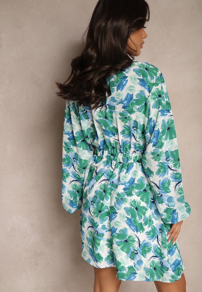 Zielona Rozkloszowana Sukienka z Kwiatowym Wzorem Lilvezina