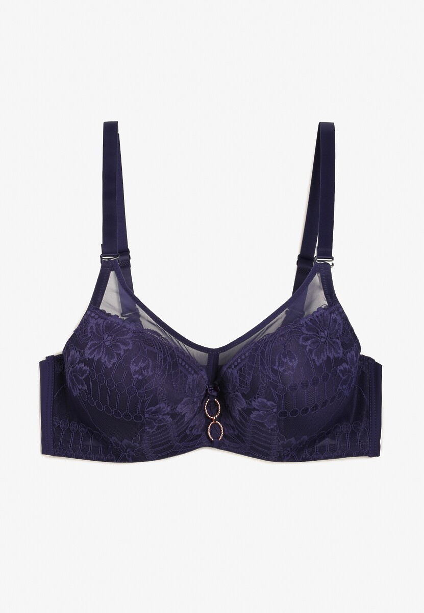 Granatowy   Biustonosz z Koronką na Regulowanych Odpinanych Ramiączkach Krisanda