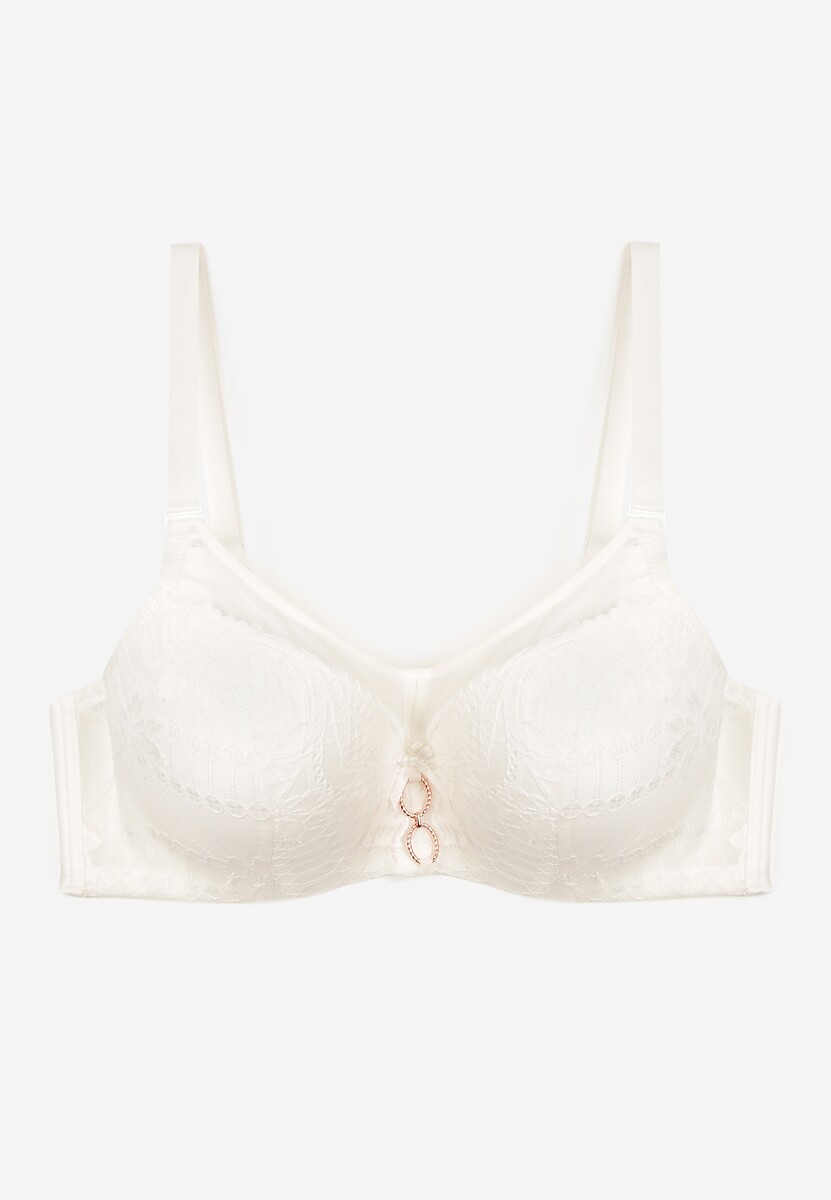 Jasnobeżowy Biustonosz z Koronką na Regulowanych Odpinanych Ramiączkach Krisanda