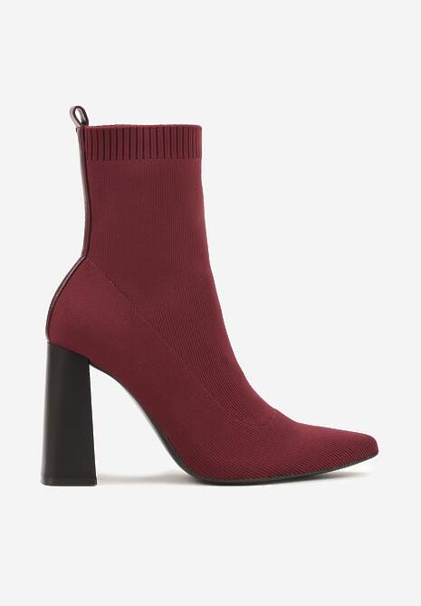 Bordowe Botki Vices na Geometrycznym Słupku ze Skarpetową Cholewką Falunelle