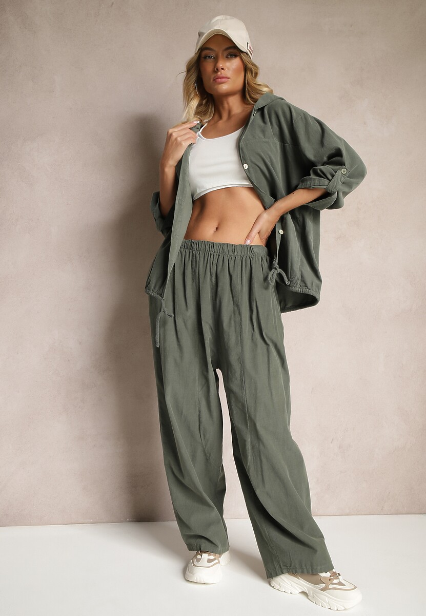 Szara Koszula z Bawełny o Luźnym Kroju z Kapturem i Ściągaczem Felanira