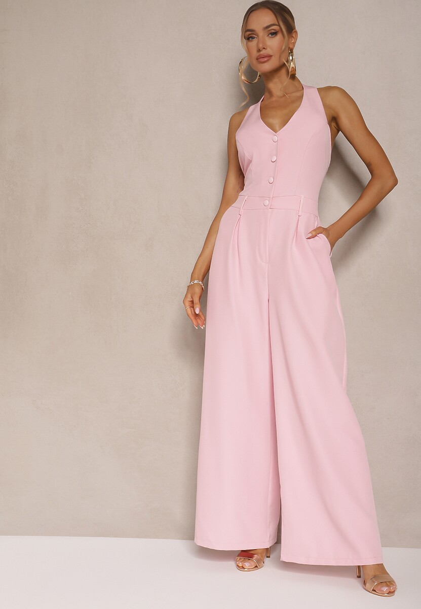 Czarny Taliowany Kombinezon z Guzikami Nilaviella